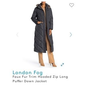 London Fog Faux Fur Long Puffer Down Jacket M